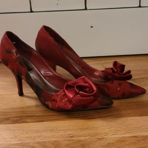 Red satin heels